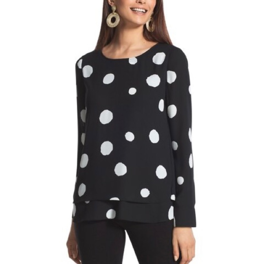 CHICO’S Soft Dots Layered Navy Tunic Blouse